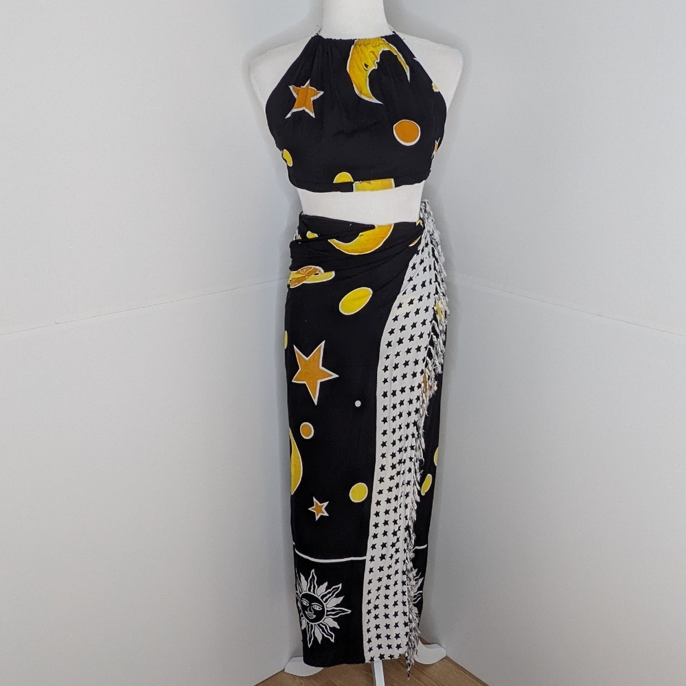 ๐ Rama EUC 4-in-one celestial skirt Sarong coverup crop halter top dress Small - Picture 1 of 17